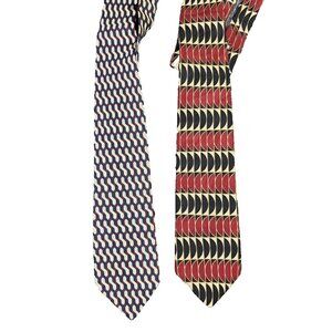 Umberto Bossi Men 100% Silk Ties Italian Roma Black Red Geometric and USA Made